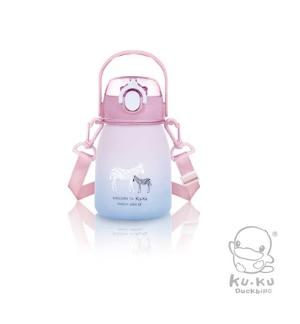KUKU酷咕鴨-彈蓋提把胖胖水壺-粉彩斑馬600ml