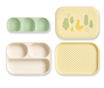 白金矽膠吸盤3格餐盒連3格分隔盤(4色)